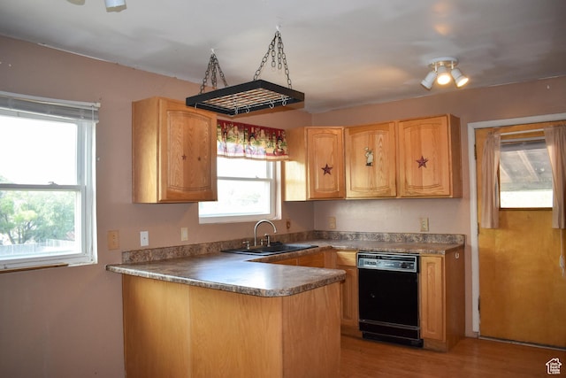 215 N Center St, Castle Dale, UT 84513 - kitchen featuring black dishwasher, a peninsula, and light wood-style floors