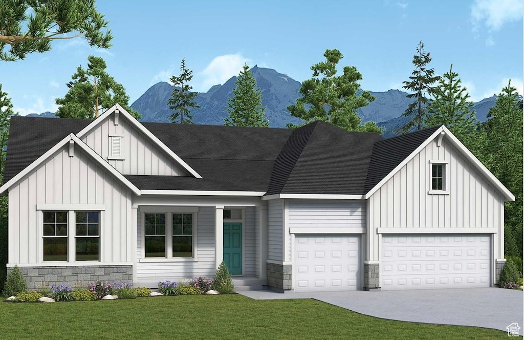 1498 W 1060 N Unit 5, Pleasant Grove, UT 84062 - modern farmhouse style home featuring board and batten siding, stone siding, and a front lawn