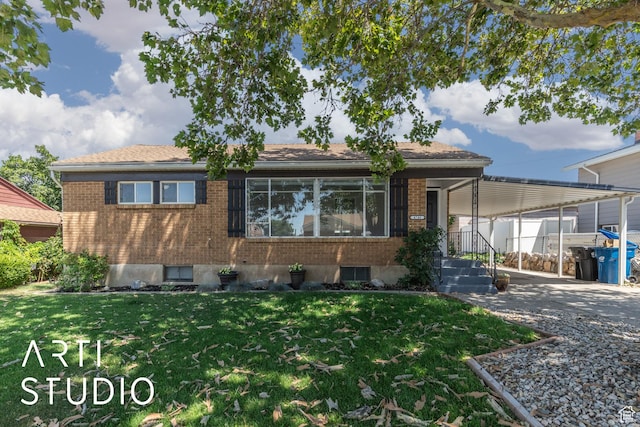 4746 S 250 W, Washington Terrace, UT 84405 - view of front of home with an attached carport, brick siding, driveway, and a front lawn