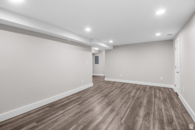 1500 N 350 W, Bountiful, UT 84010 - finished below grade area with recessed lighting, dark wood finished floors, and electric panel