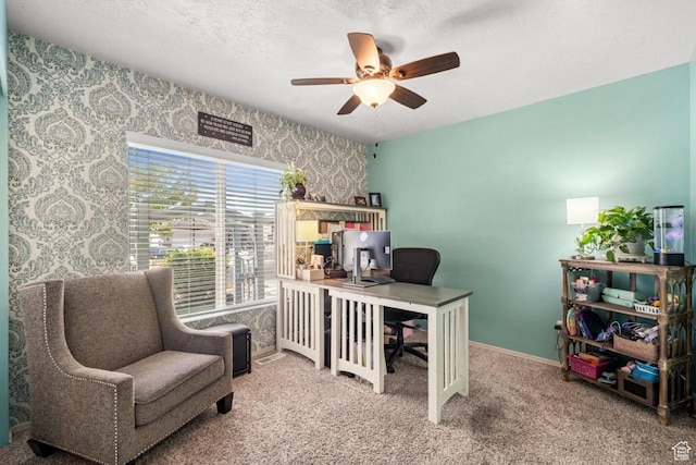 1458 N 2400 W, Clinton, UT 84015 - carpeted home office featuring wallpapered walls and a ceiling fan