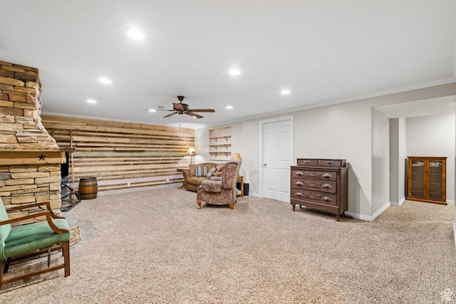 1458 N 2400 W, Clinton, UT 84015 - living area featuring recessed lighting, carpet flooring, crown molding, and ceiling fan