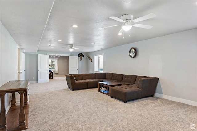 4448 W 5325 S, Hooper, UT 84315 - carpeted living room featuring ceiling fan, recessed lighting, and a textured ceiling