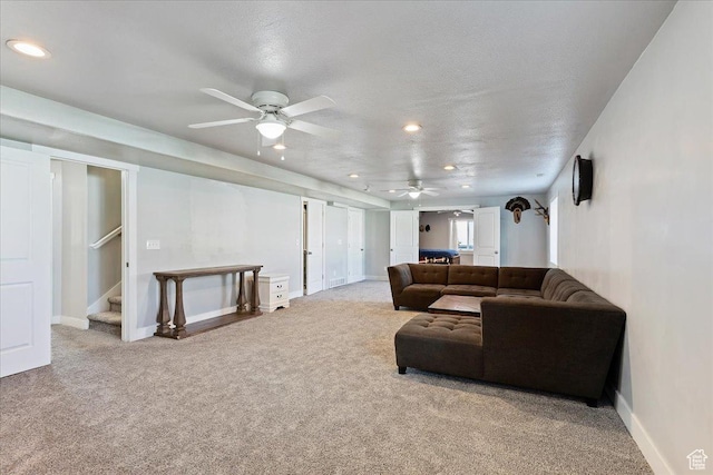 4448 W 5325 S, Hooper, UT 84315 - living room with carpet floors, ceiling fan, recessed lighting, and a textured ceiling