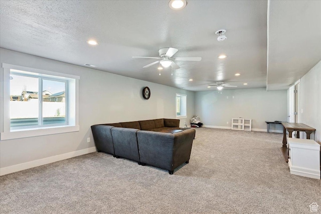 4448 W 5325 S, Hooper, UT 84315 - living area featuring a ceiling fan, carpet, and recessed lighting