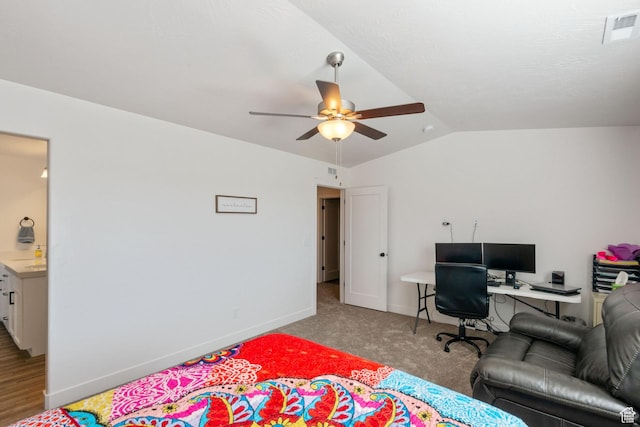 7310 N Green Pasture Ln, Eagle Mountain, UT 84005 - bedroom with lofted ceiling, ceiling fan, and carpet floors