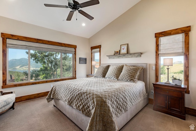 1658 E Viewside Cir, Hideout, UT 84036 - bedroom featuring light colored carpet, lofted ceiling, recessed lighting, and ceiling fan
