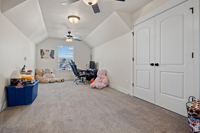 3056 E 80 S, Spanish Fork, UT 84660 - carpeted home office with ceiling fan, vaulted ceiling, and a textured ceiling