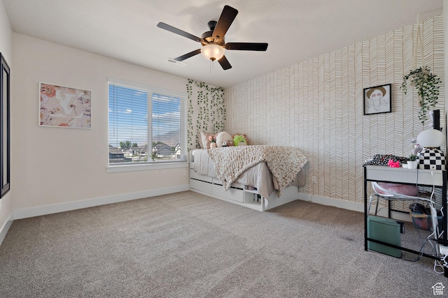 3056 E 80 S, Spanish Fork, UT 84660 - bedroom with wallpapered walls, carpet, and ceiling fan