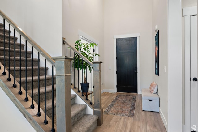 3056 E 80 S, Spanish Fork, UT 84660 - entrance foyer featuring wood finished floors, a high ceiling, and stairs