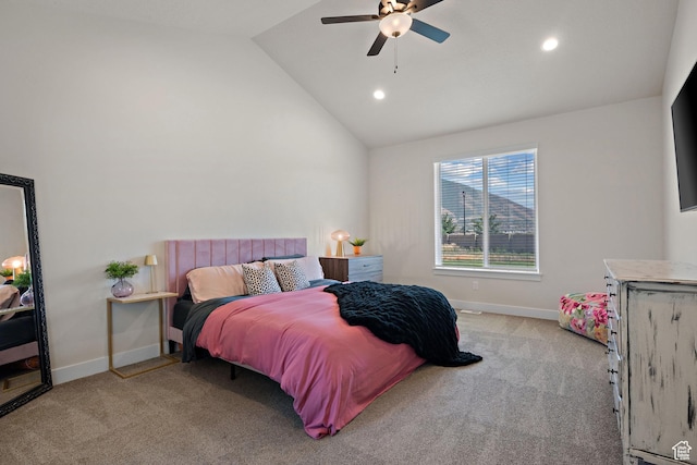 3056 E 80 S, Spanish Fork, UT 84660 - bedroom featuring light colored carpet, lofted ceiling, recessed lighting, and ceiling fan