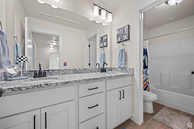 3056 E 80 S, Spanish Fork, UT 84660 - bathroom with double vanity, wood finished floors, and shower / bathtub combination with curtain