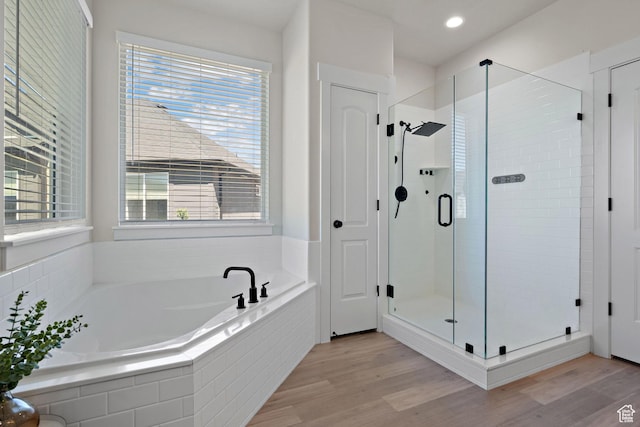 3056 E 80 S, Spanish Fork, UT 84660 - full bath featuring a bath, a stall shower, wood finished floors, and recessed lighting