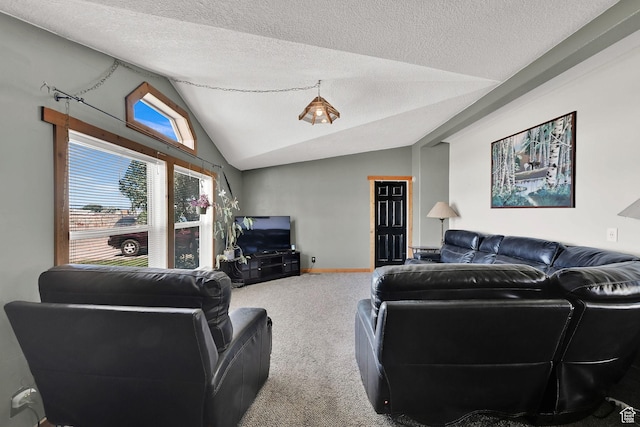 4171 W 2425 N, Hooper Davis Cnty, UT 84315 - carpeted living room featuring vaulted ceiling and a textured ceiling