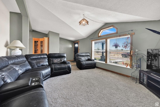 4171 W 2425 N, Hooper Davis Cnty, UT 84315 - carpeted living area with vaulted ceiling and a textured ceiling