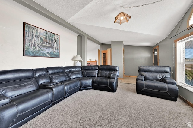 4171 W 2425 N, Hooper Davis Cnty, UT 84315 - living area with carpet, lofted ceiling, and a textured ceiling