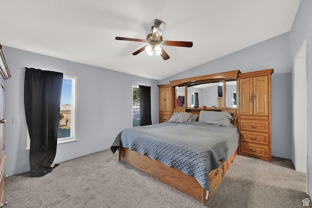 4171 W 2425 N, Hooper Davis Cnty, UT 84315 - bedroom featuring light carpet, vaulted ceiling, and ceiling fan