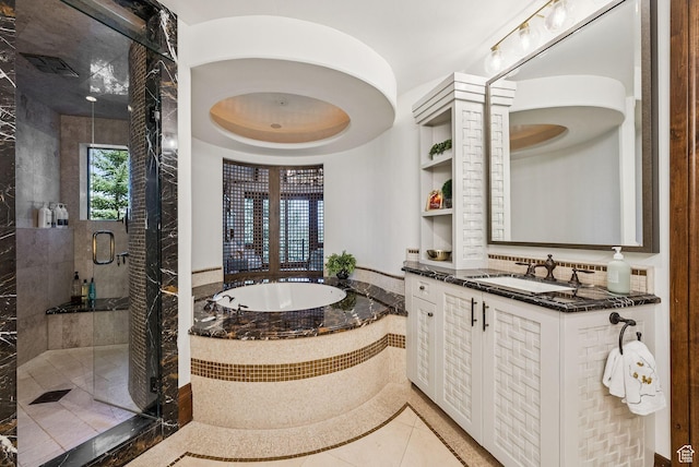 10399 Summit View Dr N, Park City, UT 84060 - full bathroom with a bath, a stall shower, vanity, and tile patterned floors