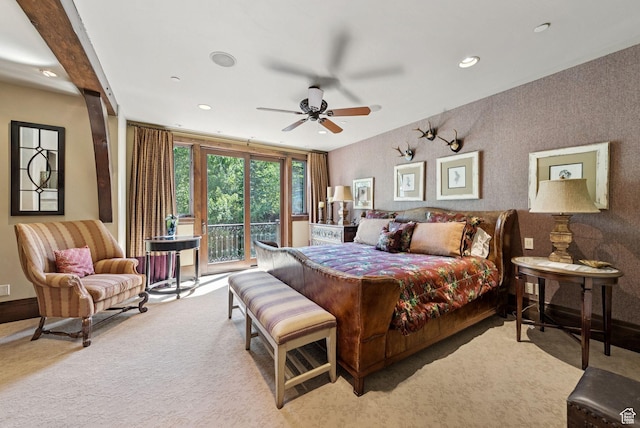 10399 Summit View Dr N, Park City, UT 84060 - bedroom with access to exterior, carpet floors, recessed lighting, and ceiling fan