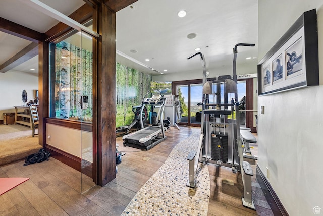 10399 Summit View Dr N, Park City, UT 84060 - gym featuring wood-type flooring and recessed lighting