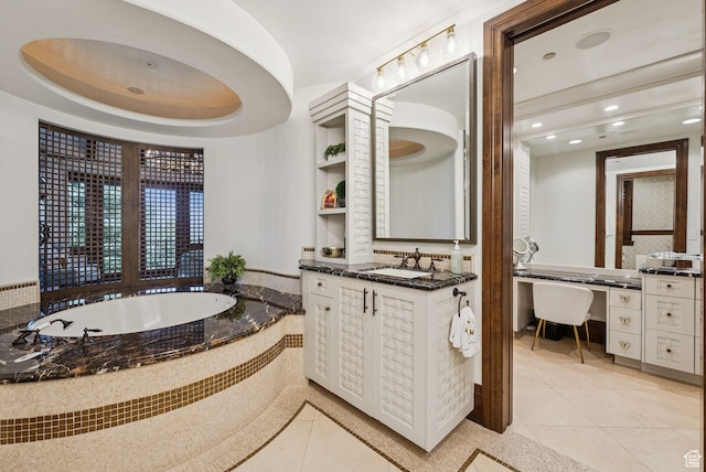 10399 Summit View Dr N, Park City, UT 84060 - full bathroom with tiled bath, vanity, tile patterned flooring, and recessed lighting