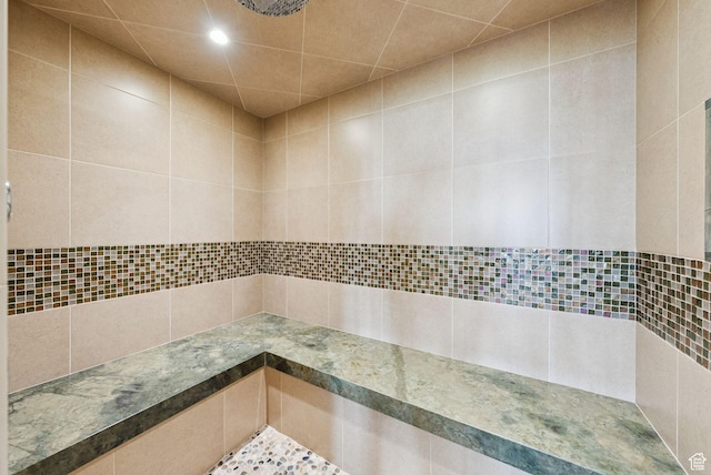 10399 Summit View Dr N, Park City, UT 84060 - full bathroom with recessed lighting, a tile shower, and a relaxing sauna