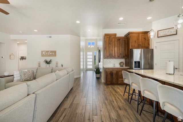 5336 W 3180 S, Hurricane, UT 84737 - living area featuring a ceiling fan, dark wood finished floors, and recessed lighting