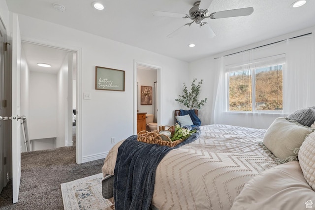 1674 E Ridgefield Rd, Spanish Fork, UT 84660 - carpeted bedroom with recessed lighting, connected bathroom, and a ceiling fan