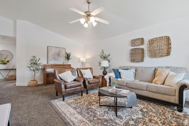 1674 E Ridgefield Rd, Spanish Fork, UT 84660 - living area with lofted ceiling, carpet floors, and a ceiling fan