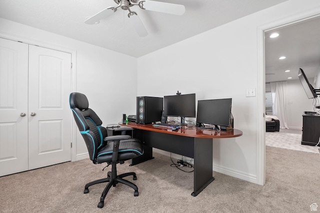 1674 E Ridgefield Rd, Spanish Fork, UT 84660 - home office with carpet flooring, recessed lighting, and ceiling fan