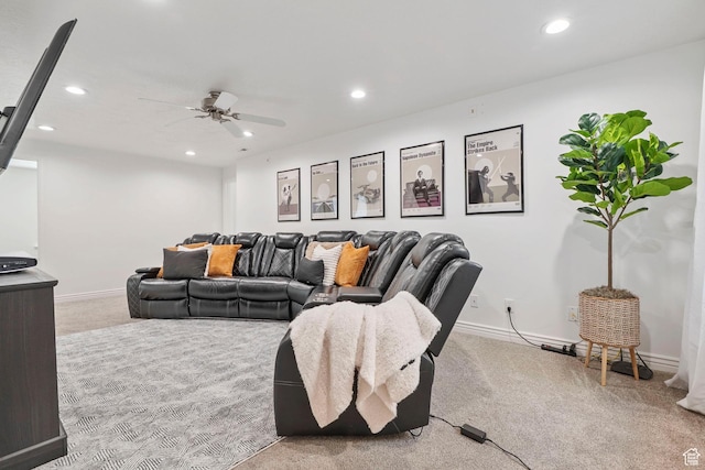 1674 E Ridgefield Rd, Spanish Fork, UT 84660 - living room featuring carpet, recessed lighting, and ceiling fan