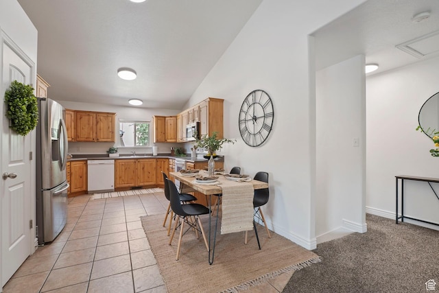 1674 E Ridgefield Rd, Spanish Fork, UT 84660 - kitchen with appliances with stainless steel finishes and lofted ceiling