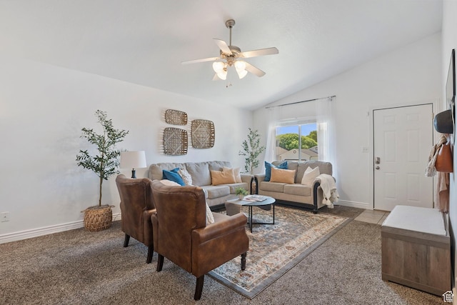 1674 E Ridgefield Rd, Spanish Fork, UT 84660 - living room with a ceiling fan, lofted ceiling, and light carpet