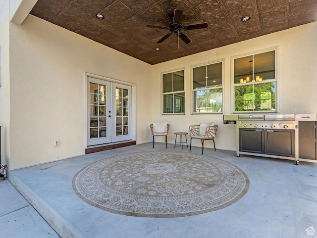 355 S 200 E, Bountiful, UT 84010 - view of patio featuring a ceiling fan, french doors, and exterior kitchen