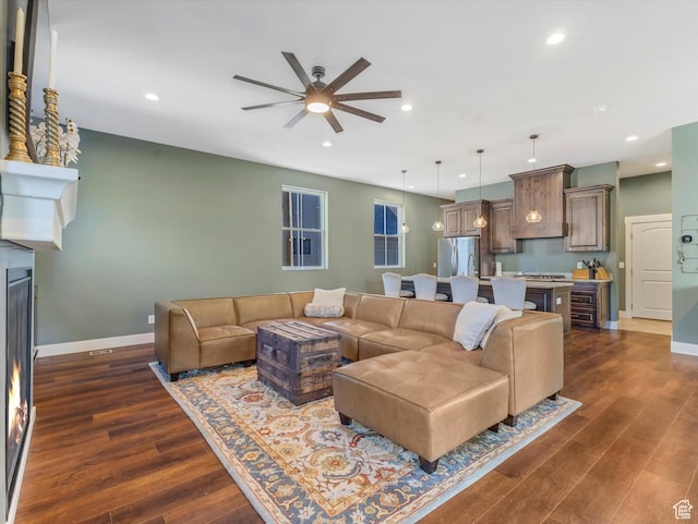 355 S 200 E, Bountiful, UT 84010 - living area with a ceiling fan, dark wood finished floors, and recessed lighting