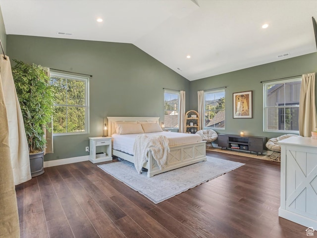 355 S 200 E, Bountiful, UT 84010 - bedroom featuring vaulted ceiling, dark wood-style flooring, multiple windows, and recessed lighting