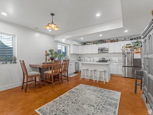 355 S 200 E, Bountiful, UT 84010 - dining area with recessed lighting, a chandelier, and concrete floors