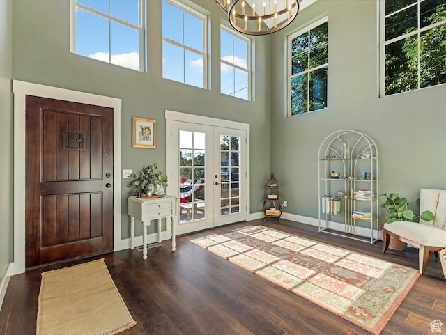 355 S 200 E, Bountiful, UT 84010 - entrance foyer featuring dark wood-style floors, a high ceiling, a chandelier, and french doors