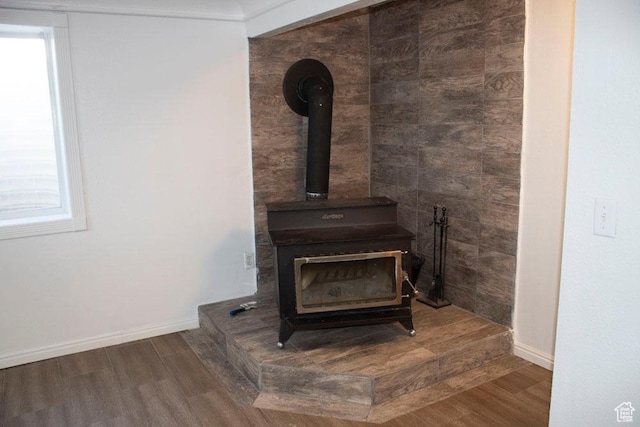 41 W 770 N, Santaquin, UT 84655 - detailed view of a wood stove and wood finished floors