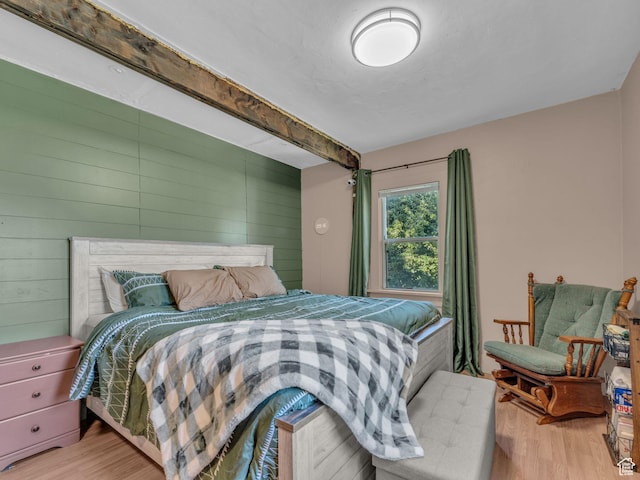 235 N 300 W, Smithfield, UT 84335 - bedroom featuring wood finished floors, wood walls, and beam ceiling