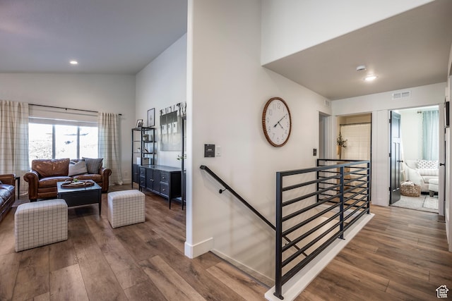 160 S 940 E, Santaquin, UT 84655 - living area featuring dark wood-style flooring, high vaulted ceiling, and recessed lighting