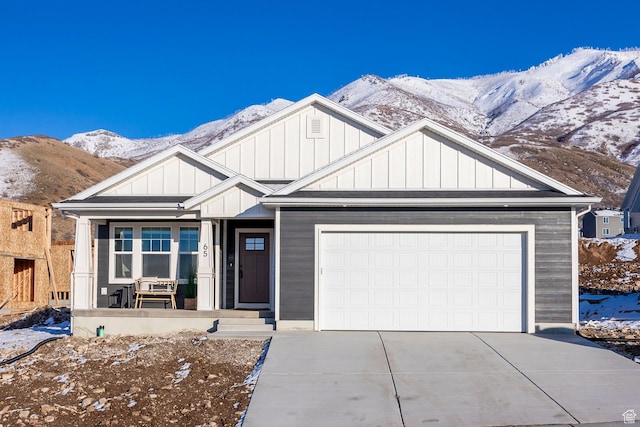 160 S 940 E, Santaquin, UT 84655 - view of front facade featuring a porch, board and batten siding, driveway, and a mountain view