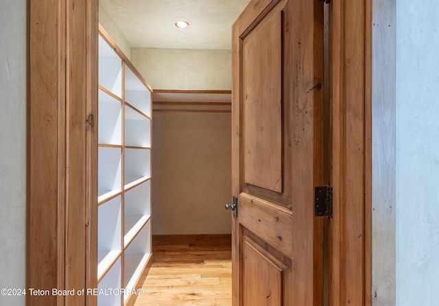 spacious closet with light hardwood / wood-style flooring