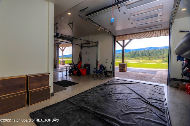 garage with a mountain view