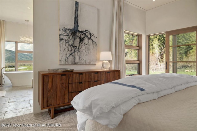 bedroom featuring light tile floors