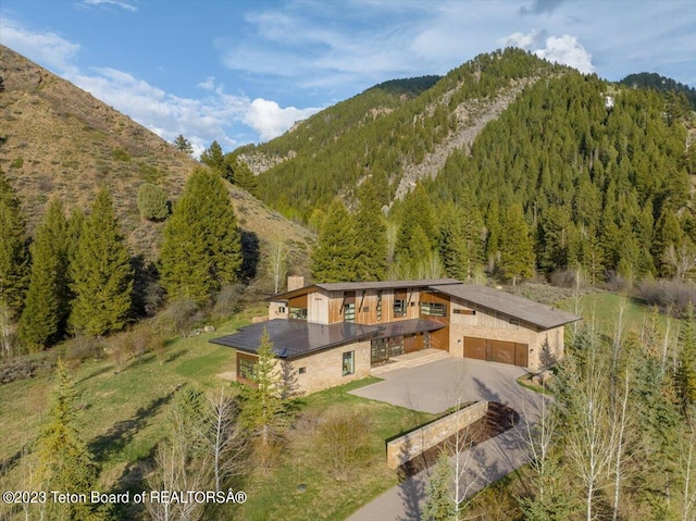 aerial view with a mountain view