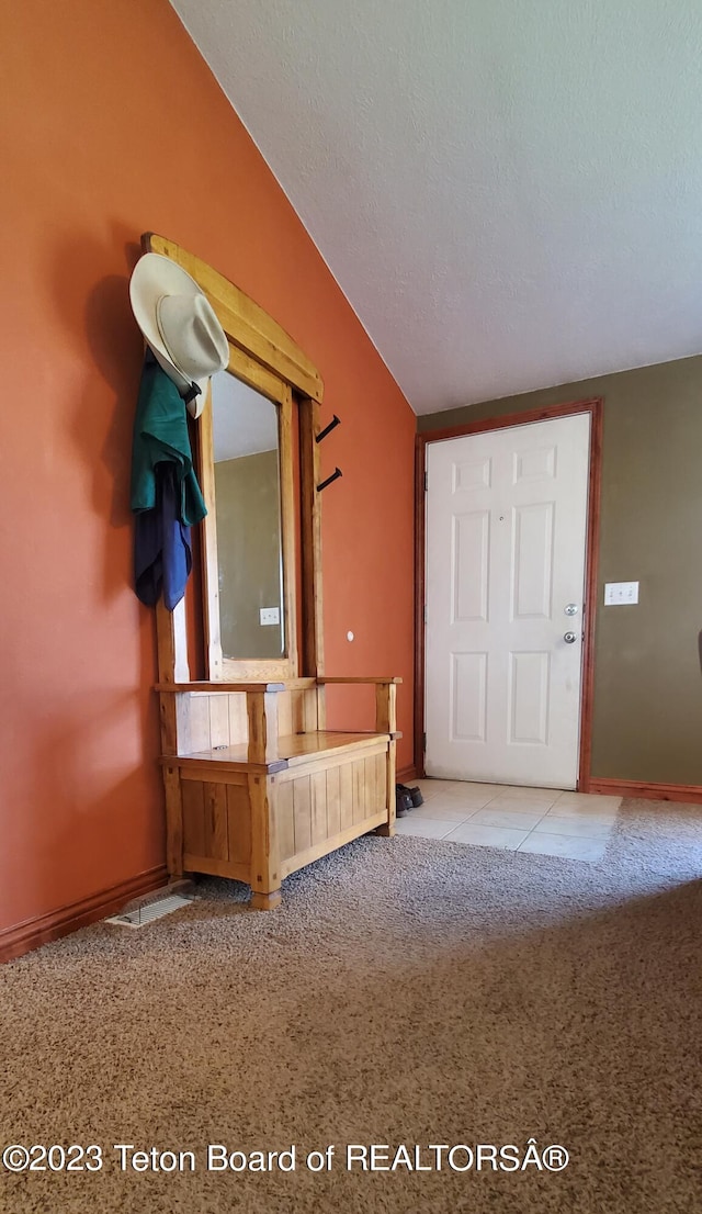 interior space featuring lofted ceiling and a textured ceiling