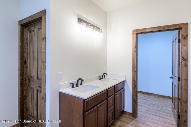 bathroom featuring hardwood / wood-style flooring and vanity