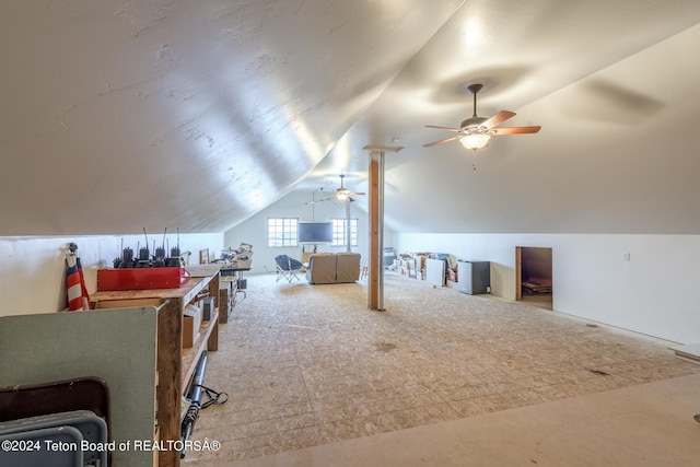 bonus room featuring vaulted ceiling and ceiling fan