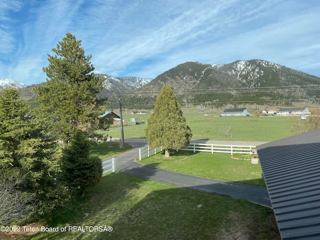 surrounding community featuring a lawn and a mountain view